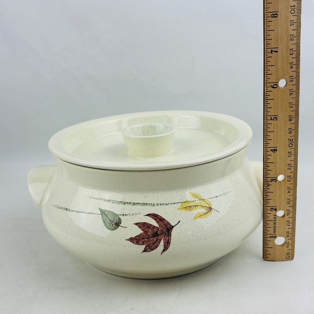 Franciscan Autumn Round Covered Casserole Dish 2 qt Leaves Speckled Vintage MCM - Picture 9 of 10